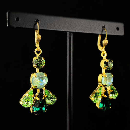Festive Greens Swarovski Crystal Drop Earrings - La Vie Parisienne by Catherine Popesco