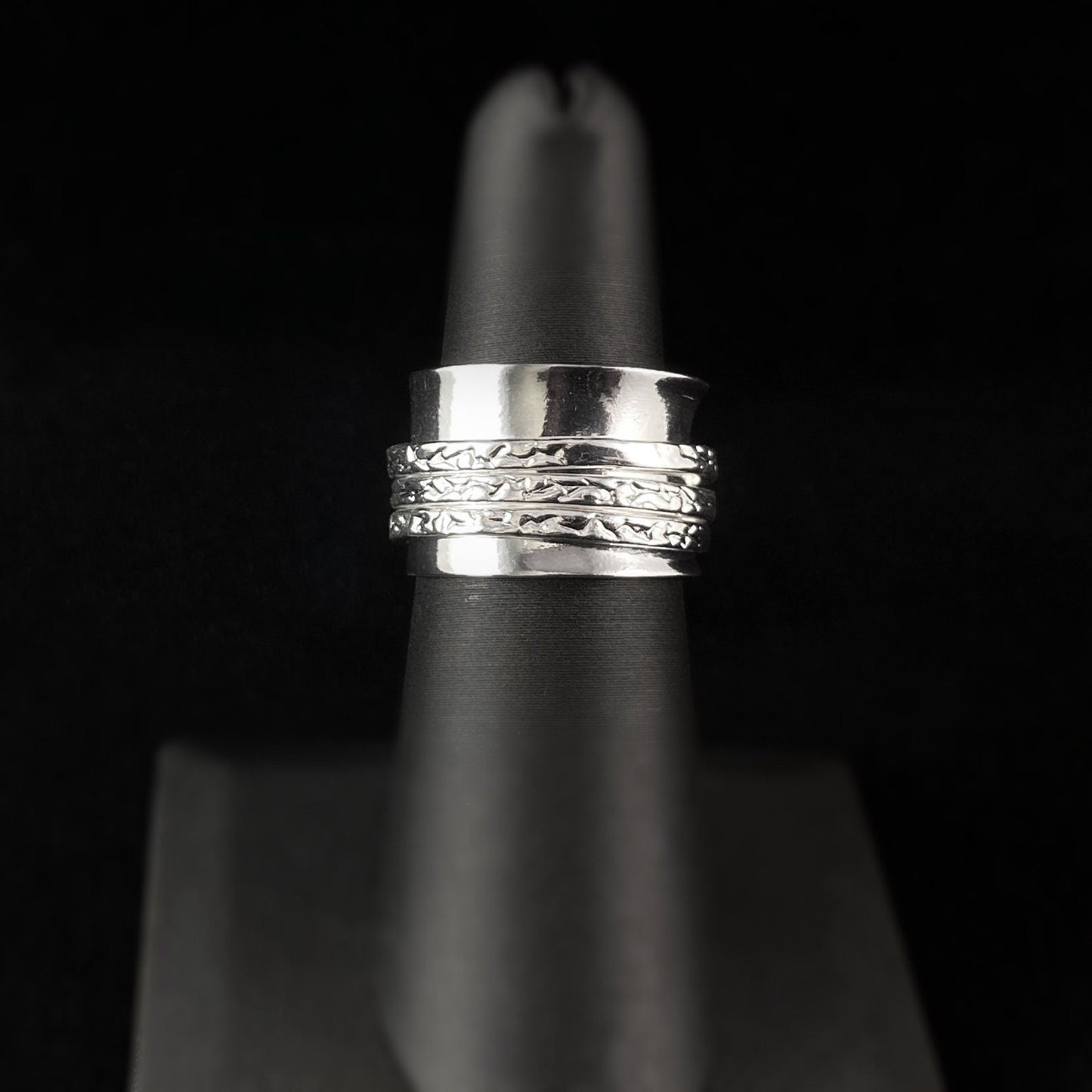 Fidget Ring with Sterling Silver Band and Three Band Spinner