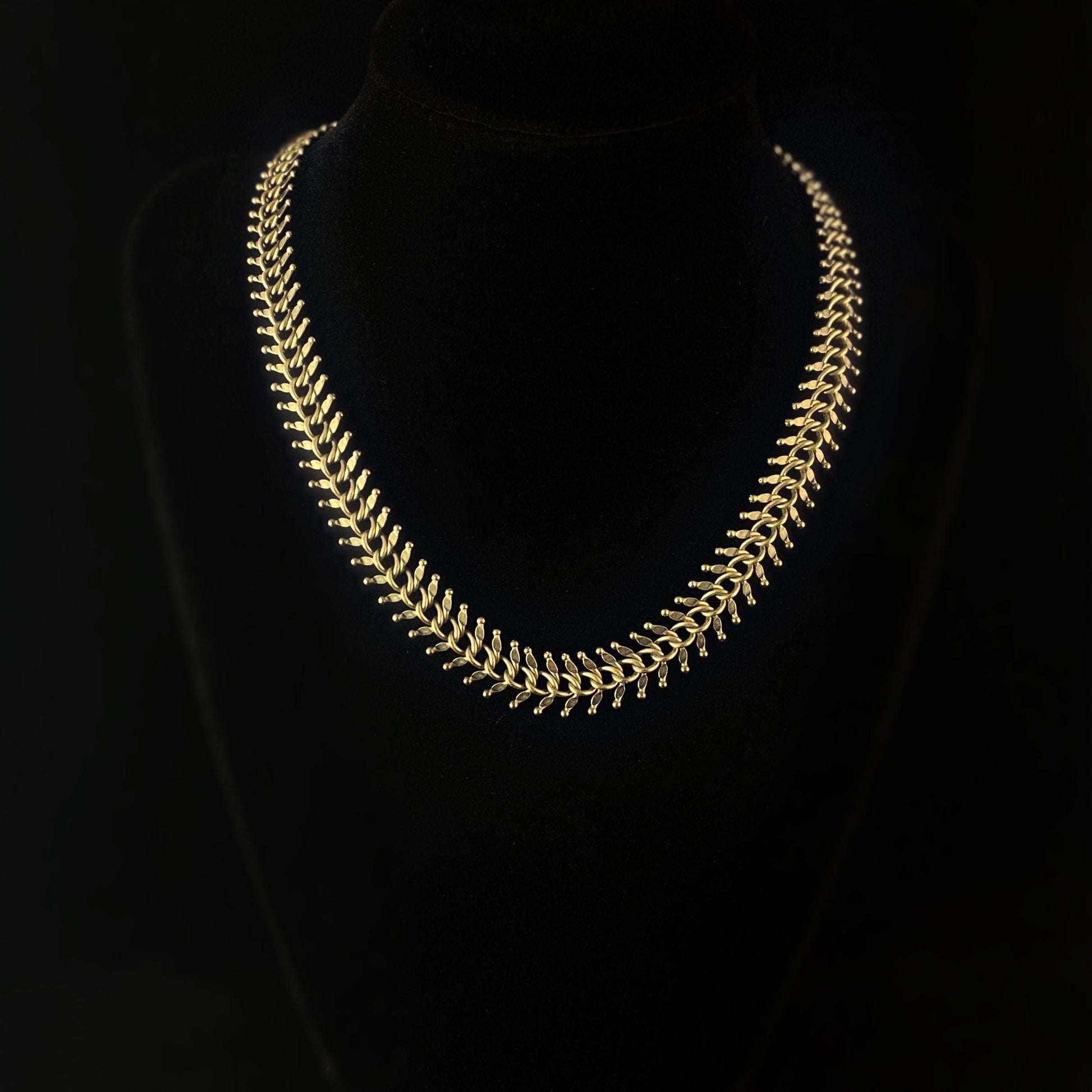 Fishbone Chain Art Deco Style Necklace - Oxidized Brass - David Aubrey Jewelry