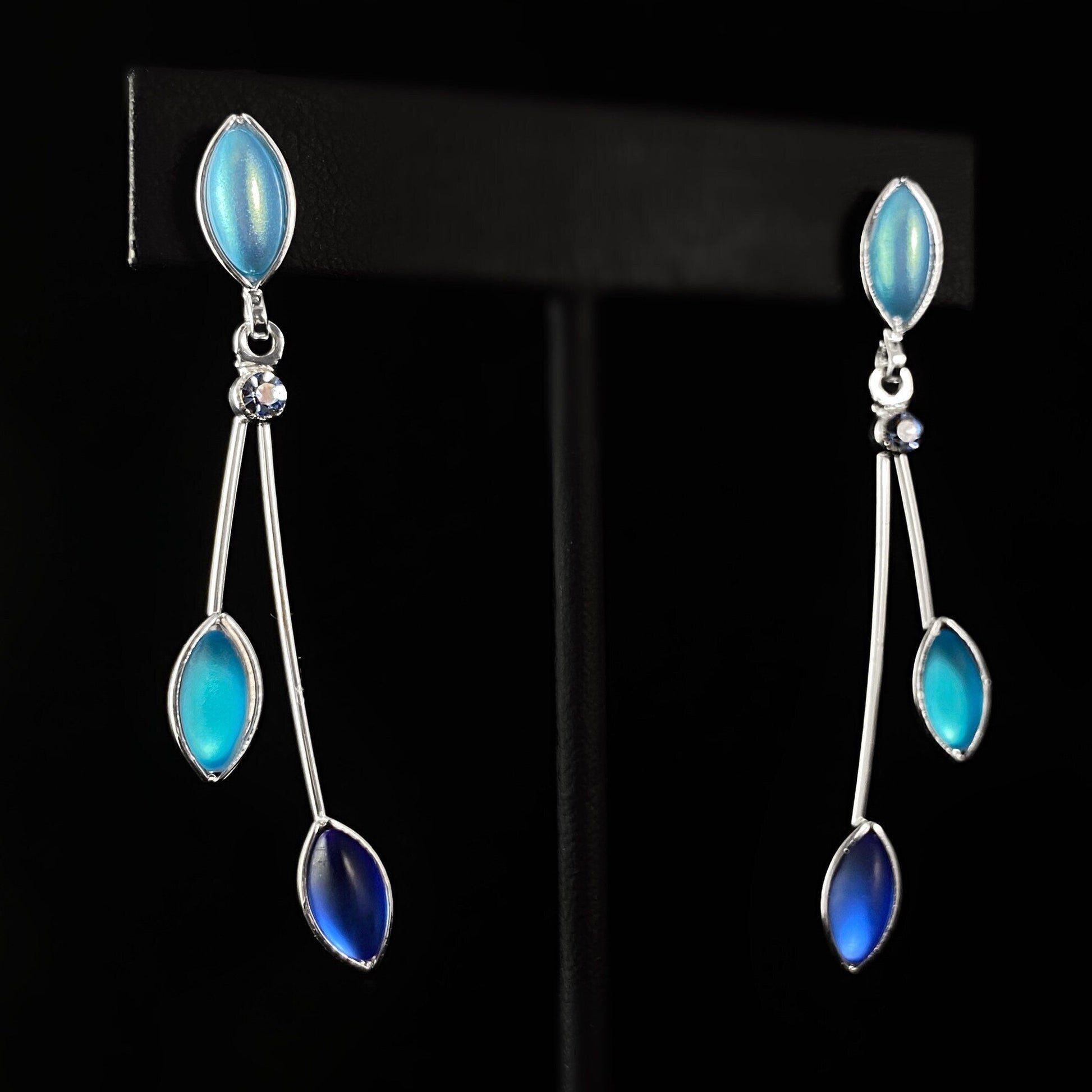 Floral Style Earrings with Silver Wire and Handmade Glass Beads, Hypoallergenic, Aqua/Sapphire/Blue Opal - Kristina