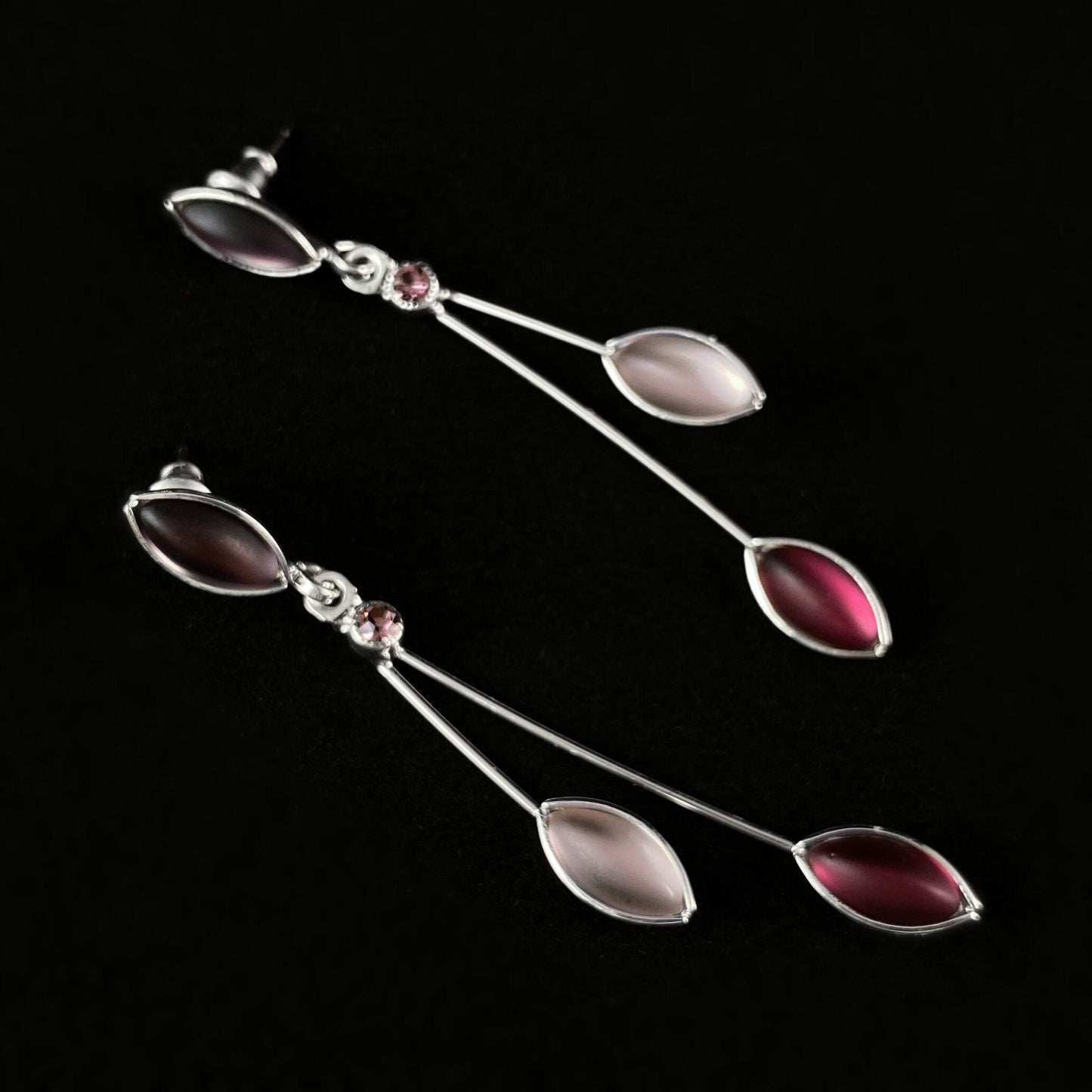 Floral Style Earrings with Silver Wire and Handmade Glass Beads, Hypoallergenic, Pink/Fuchsia/Amethyst - Kristina