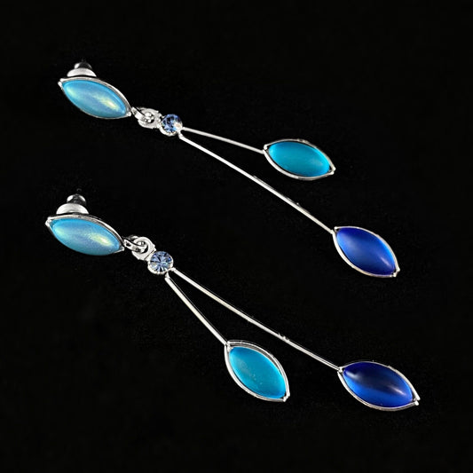Floral Style Earrings with Silver Wire and Handmade Glass Beads, Hypoallergenic, Aqua/Sapphire/Blue Opal - Kristina