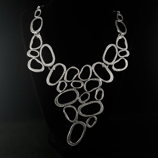 Flowing Silver Oval Statement Necklace, Handmade, Nickel Free-Noir