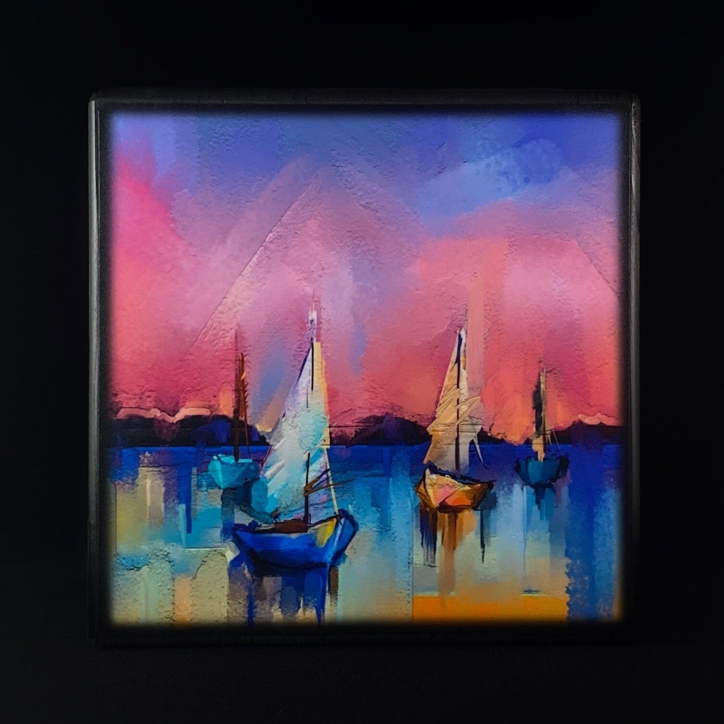 Four Sailboats at Sunset, Art Block - Unique Home/Office Decor