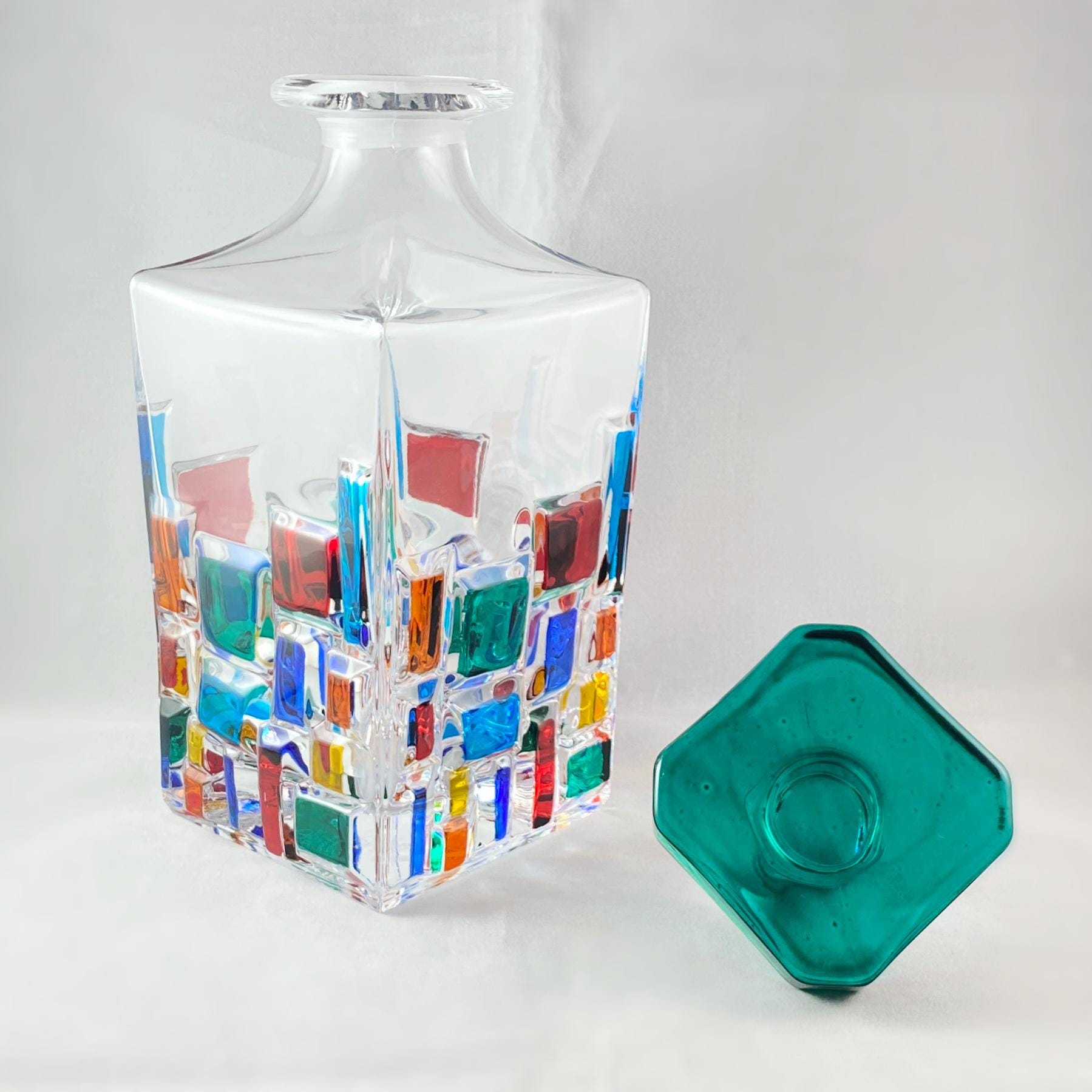 Frank Lloyd Wright Decanter, Venetian Glass Whiskey Decanter - Handmade in Italy, Colorful Murano Glass