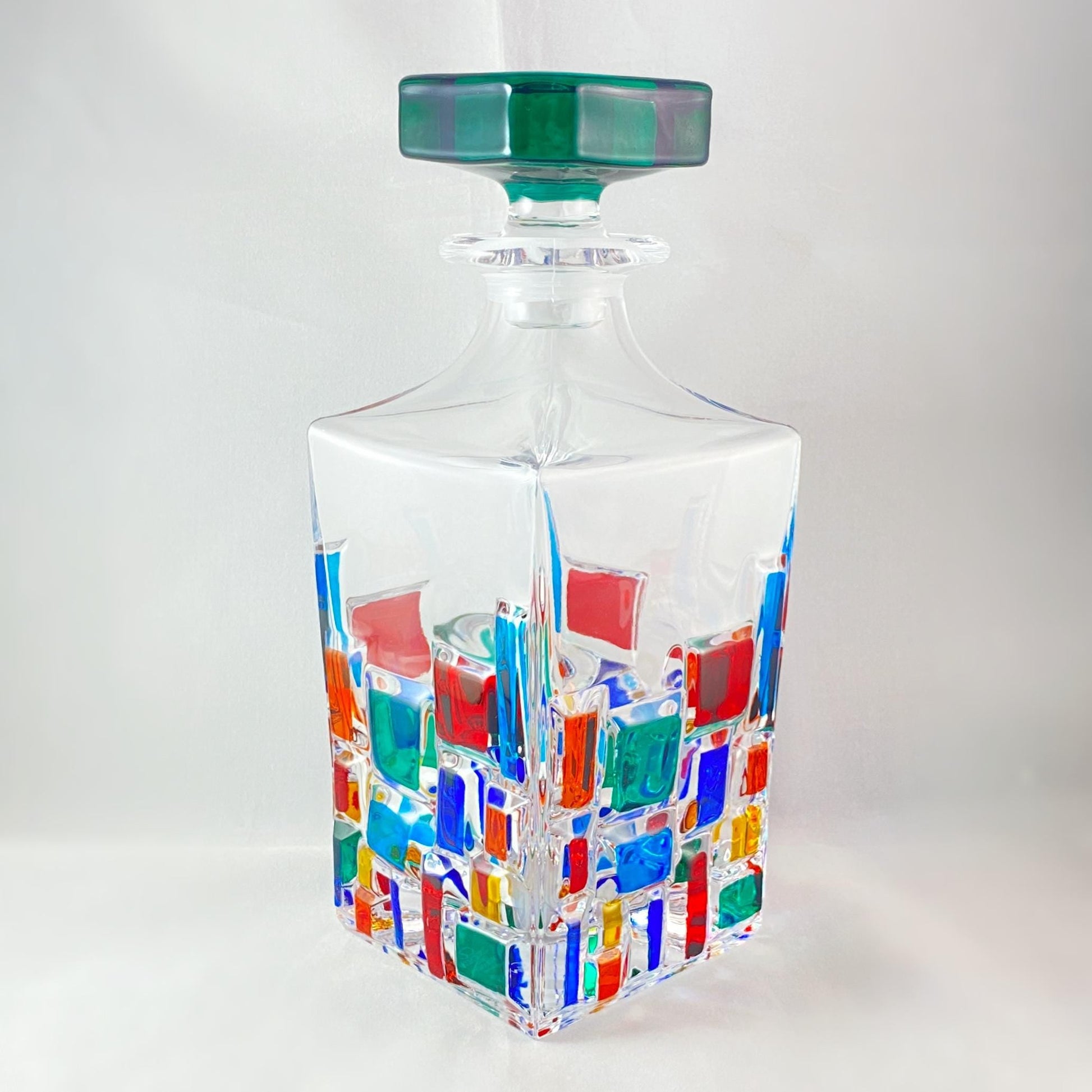 Frank Lloyd Wright Decanter, Venetian Glass Whiskey Decanter - Handmade in Italy, Colorful Murano Glass