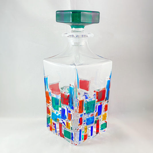 Frank Lloyd Wright Decanter, Venetian Glass Whiskey Decanter - Handmade in Italy, Colorful Murano Glass