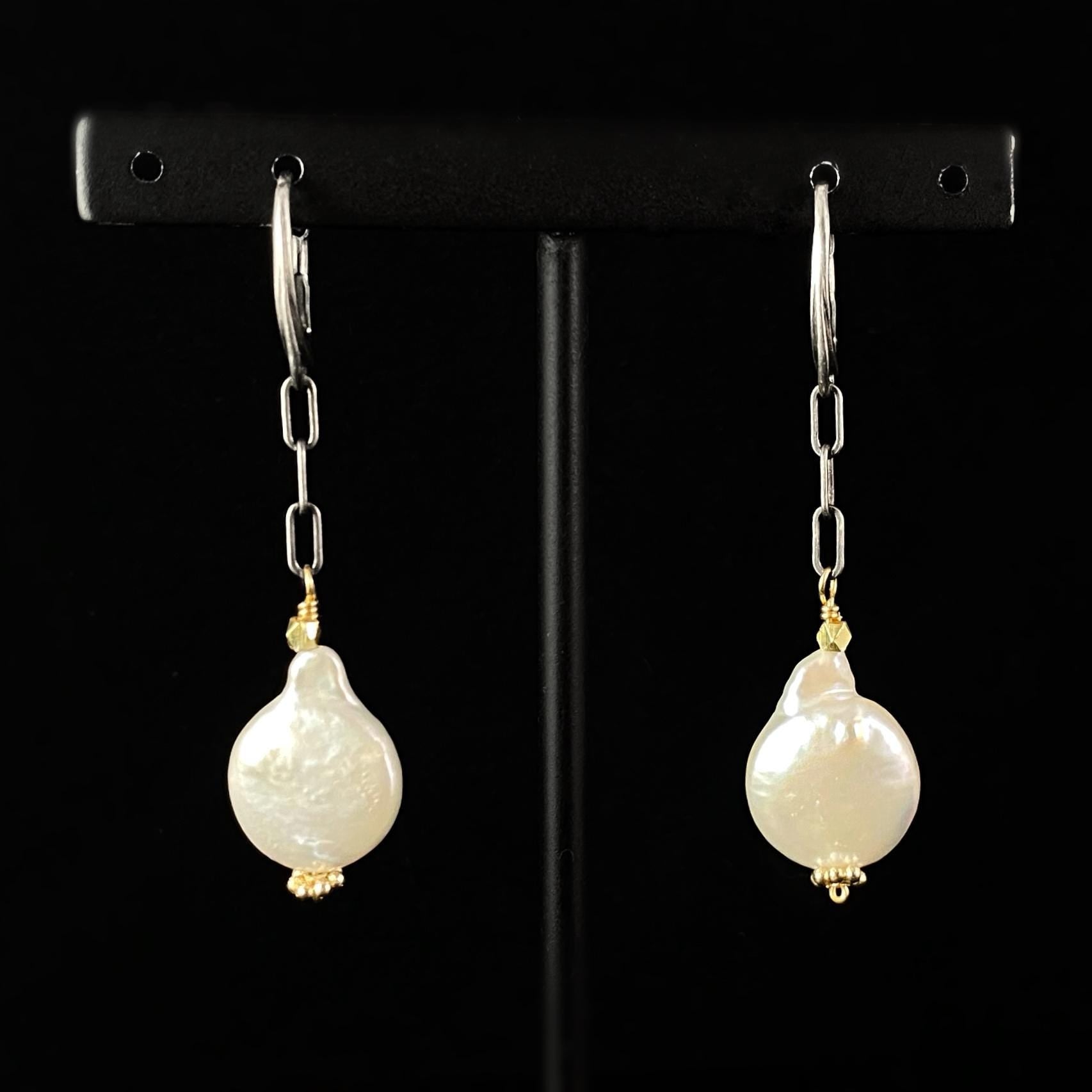 Freshwater Coin Pearl Drop Earrings, Handmade in USA - Avaasi