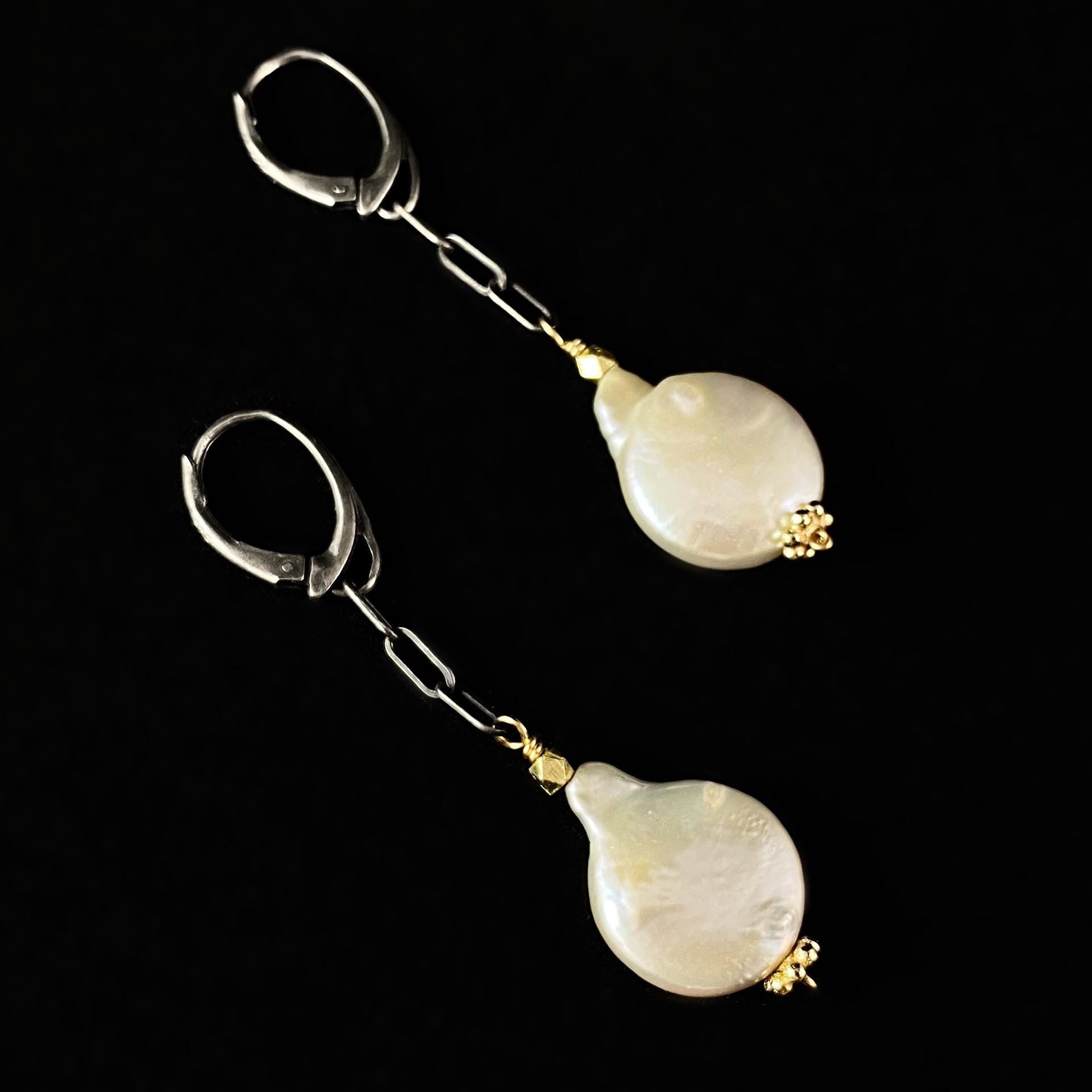 Freshwater Coin Pearl Drop Earrings, Handmade in USA - Avaasi