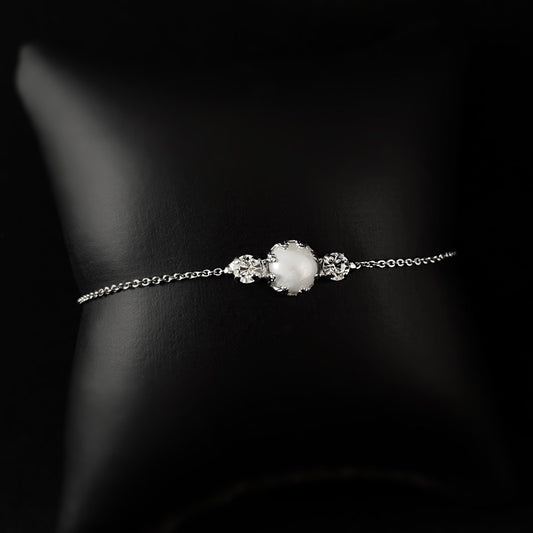Freshwater Pearl and Clear Crystal Adjustable Silver Slider
