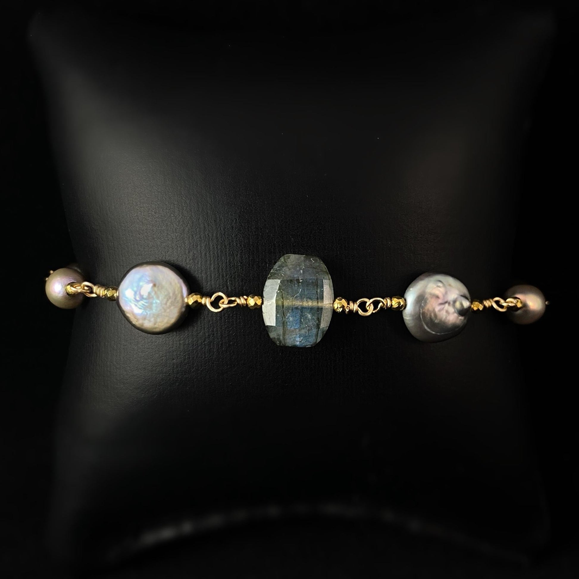 Freshwater Pearl and Labradorite Bracelet, Handmade in USA - Avaasi