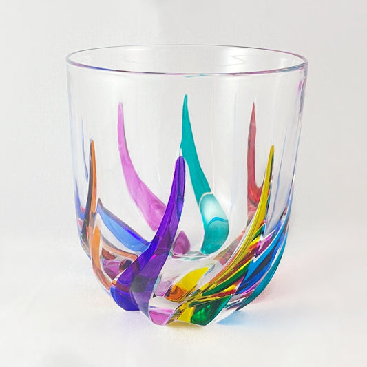 Full Rainbow Venetian Glass Trix Stemless Wine Glass - Handmade in Italy, Colorful Murano Glass