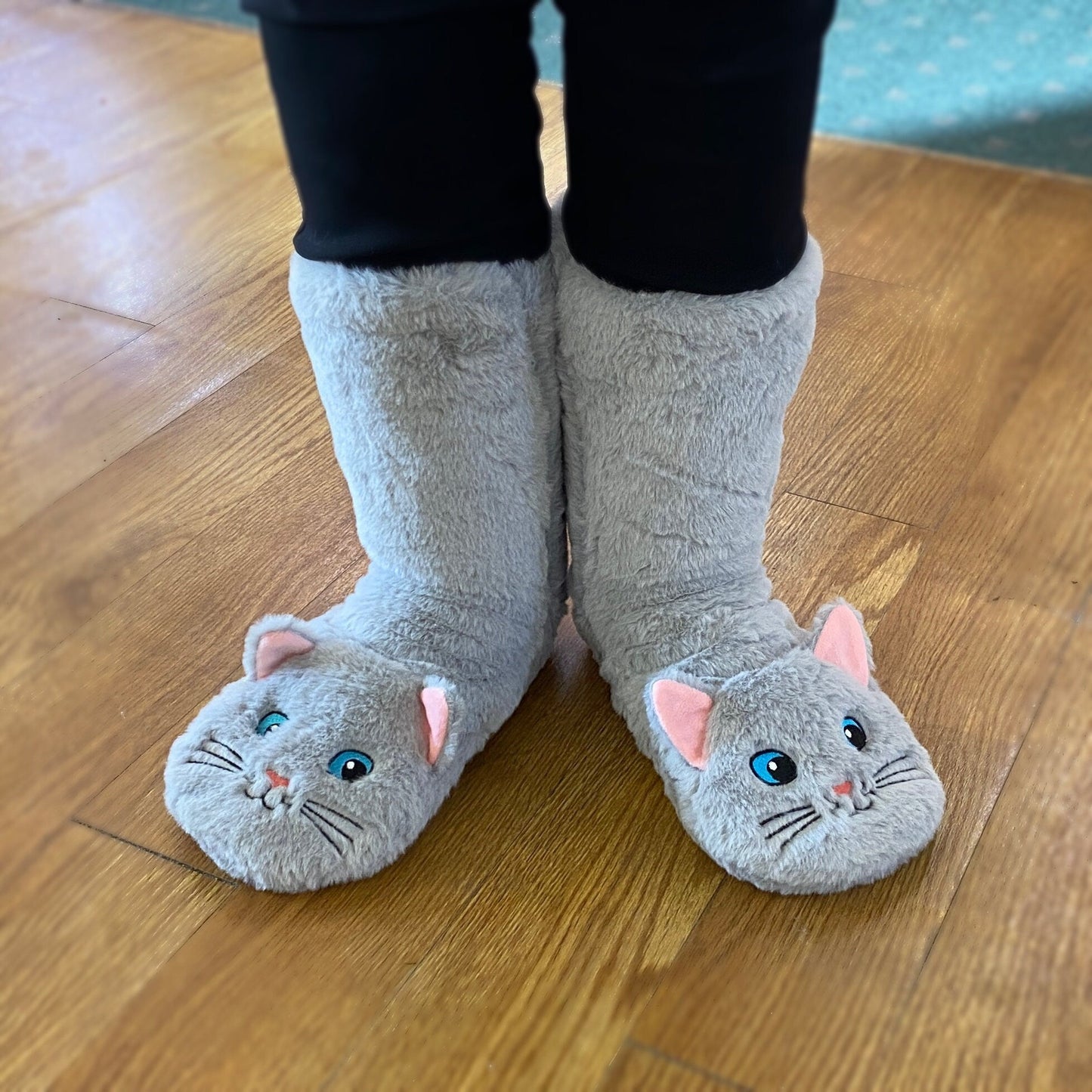 Fuzzy, Cozy, Warm Gray Cat/Kitty Slippers - Plush Slipper Socks (Adult)