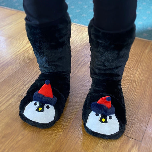 Fuzzy, Cozy, Warm Penguin Slippers - Plush Slipper Socks (Adult)