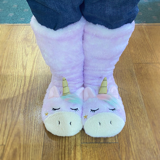 Fuzzy Cozy Warm Purple Unicorn Slippers - Plush Slipper