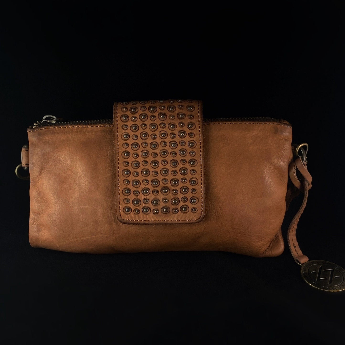 Genuine Leather Handbag - Cognac Brown
