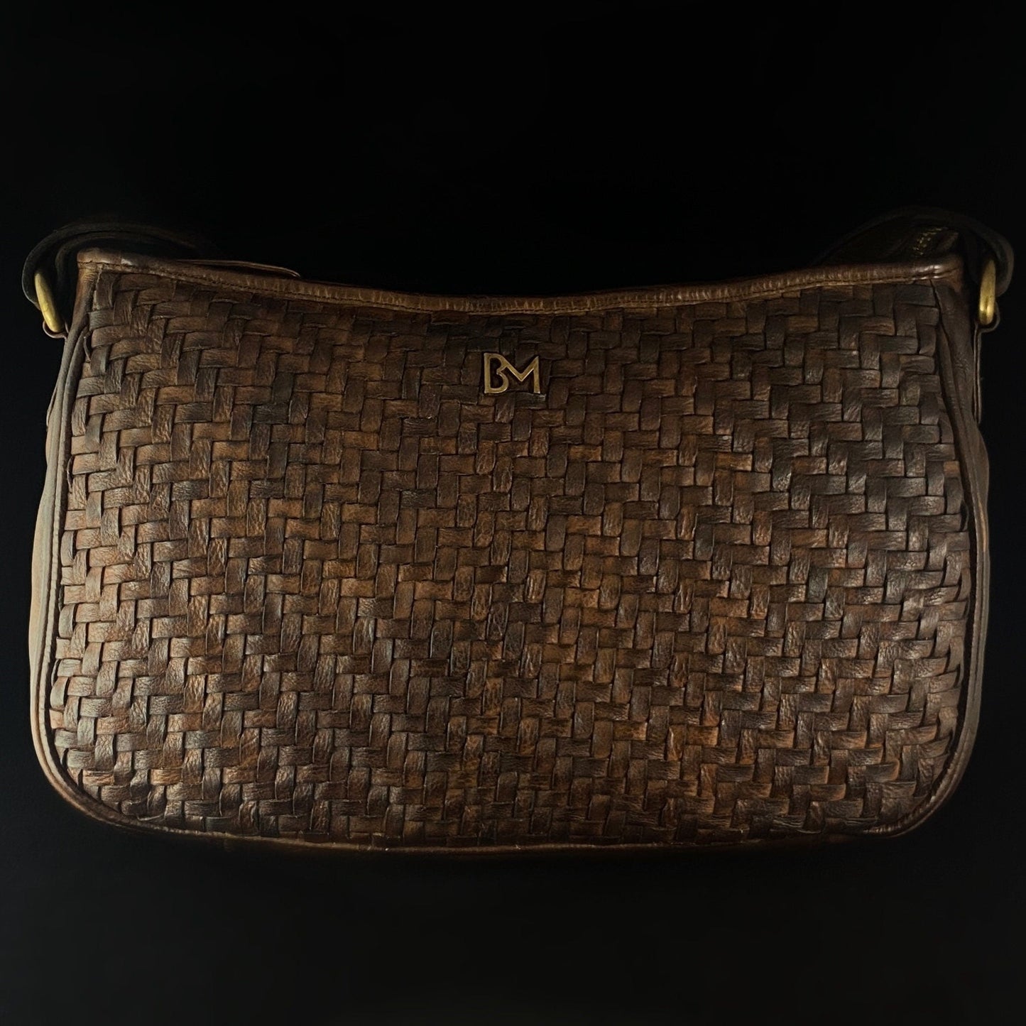 Genuine Italian Leather Handbag - Dark Brown, Woven Front