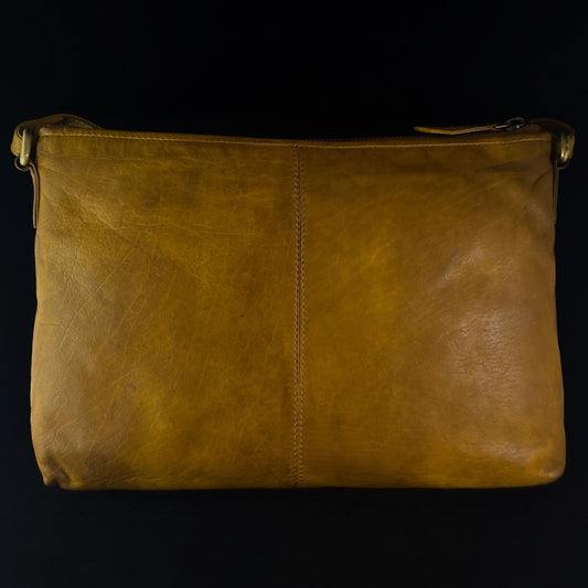 Genuine Italian Leather Handbag - Mustard, Open Weave Detail