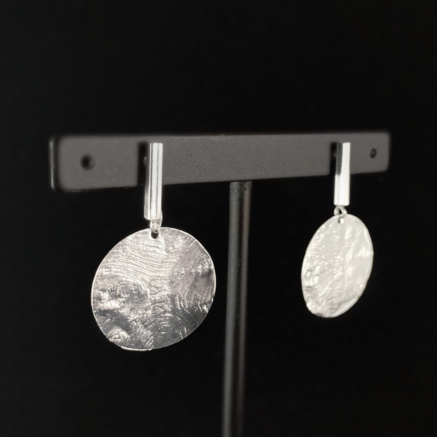 Geometric Drop Earrings with Hammered Silver Circles - Handmade Nickel Free Ulla Jewelry