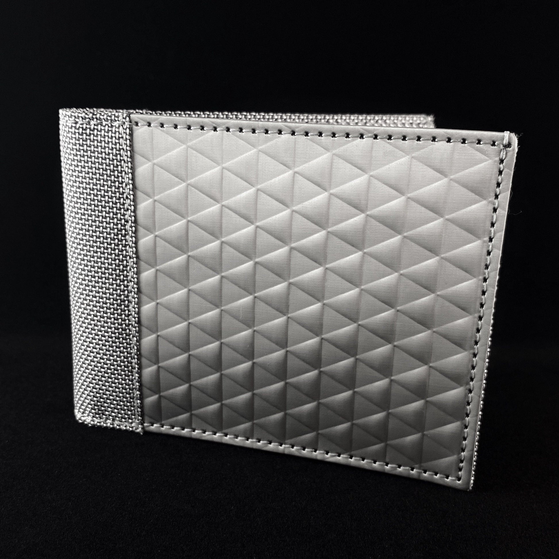 Geometric Triangle Patterned Bifold Stewart Stand Stainless Steel RFID Protection Wallet