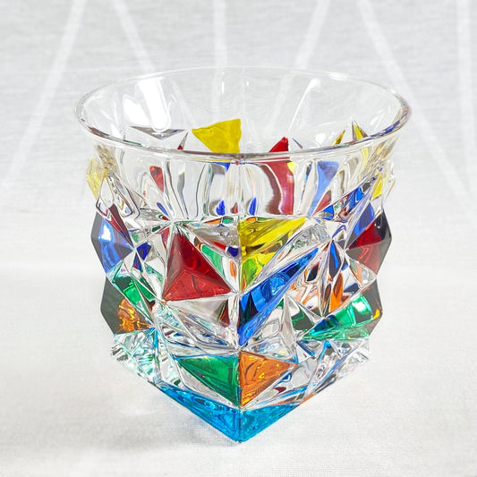 Glacier Whiskey Venetian Glass Tumbler - Handmade in Italy, Colorful Murano Glass