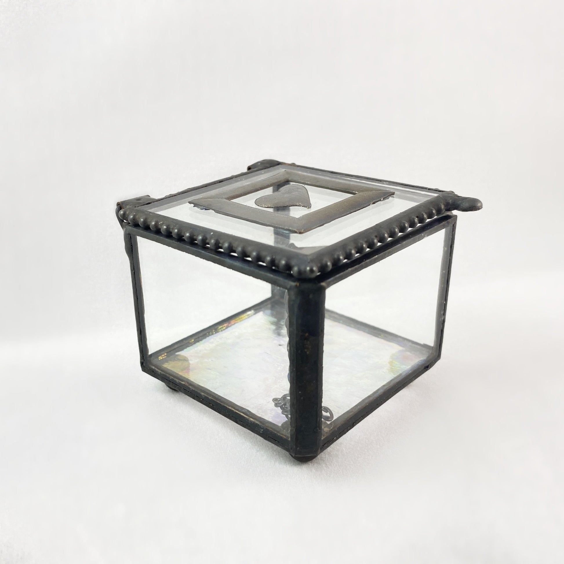 Glass Jewelry Box with Heart Detailing - Clear Glass