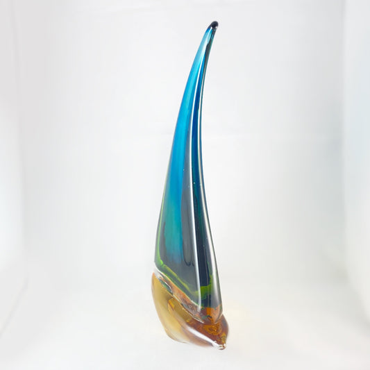 Glass Sailboat Centerpiece - Blue and Green Boat Home Décor