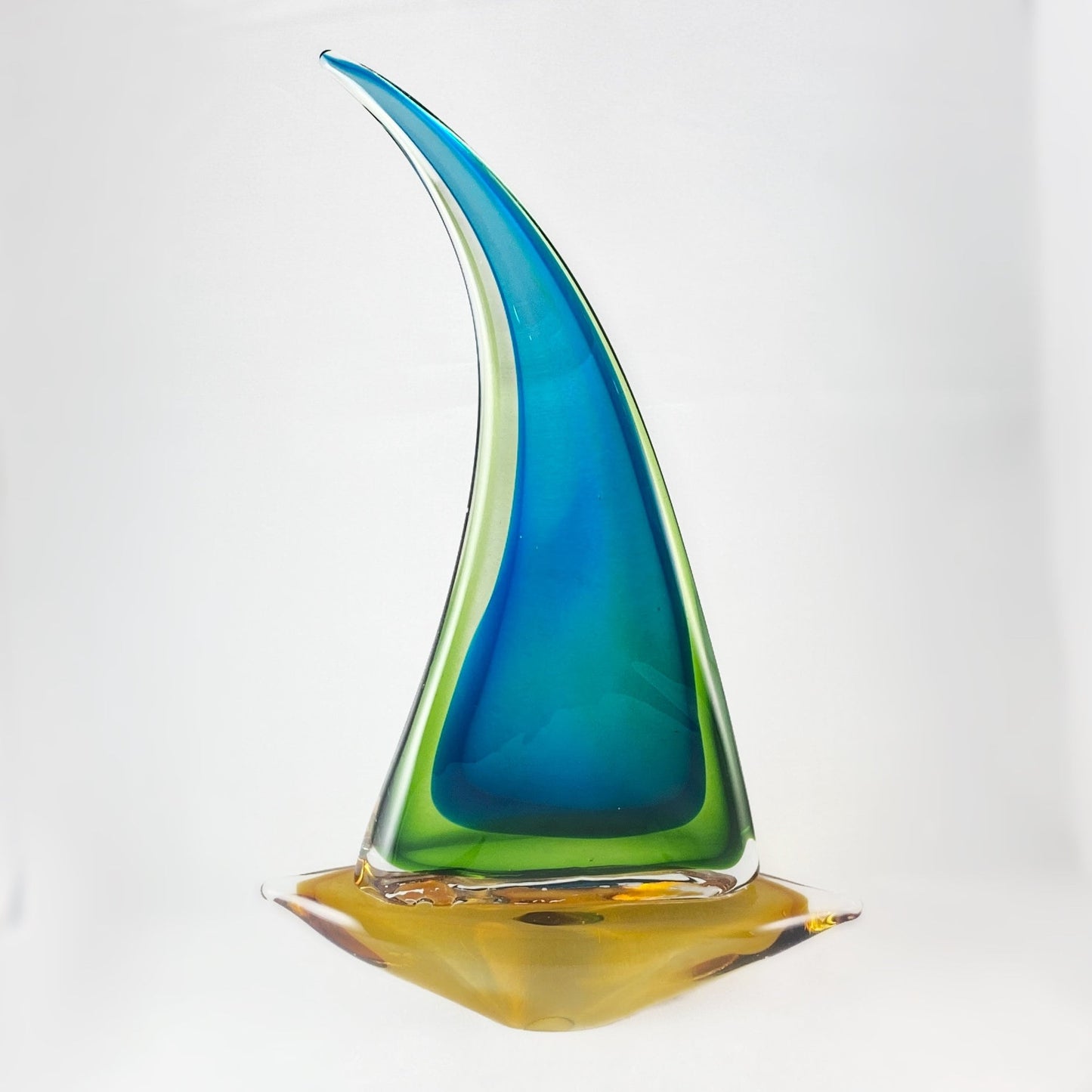 Glass Sailboat Centerpiece - Blue and Green Boat Home Décor