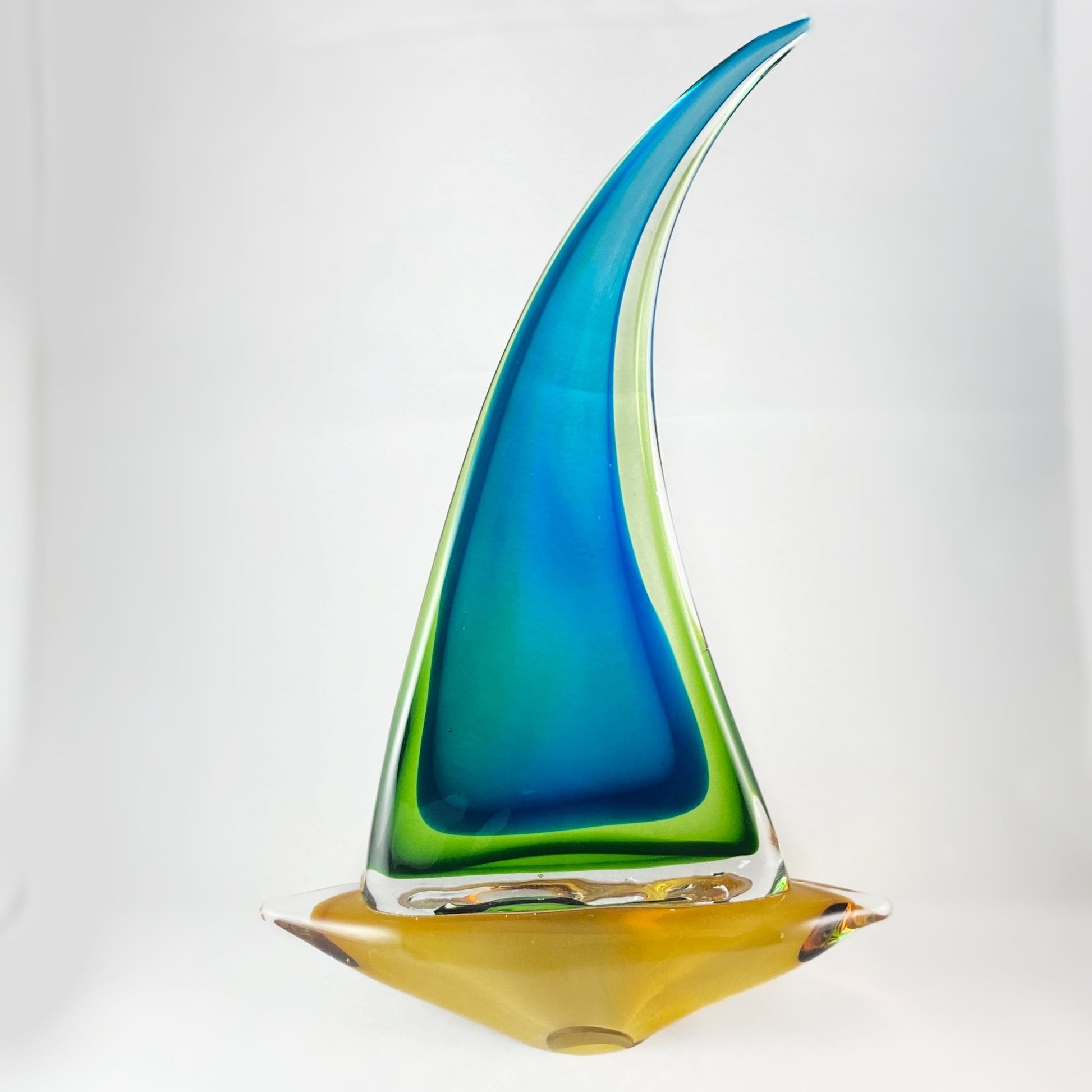 Glass Sailboat Centerpiece - Blue and Green Boat Home Décor