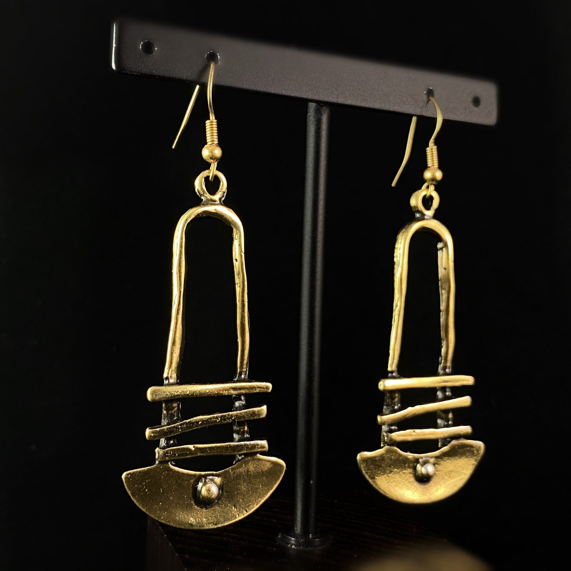 Gold Abstract Ladder Drop Earrings, Handmade, Nickel Free - Elegant Minimalist Jewelry for Women