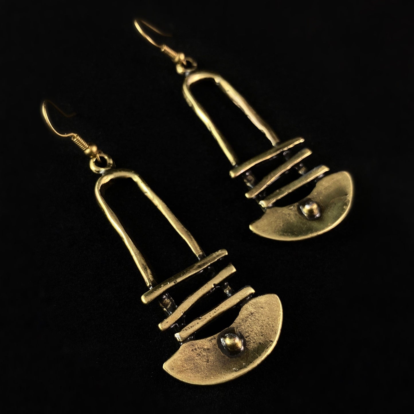 Gold Abstract Ladder Drop Earrings, Handmade, Nickel Free - Elegant Minimalist Jewelry for Women