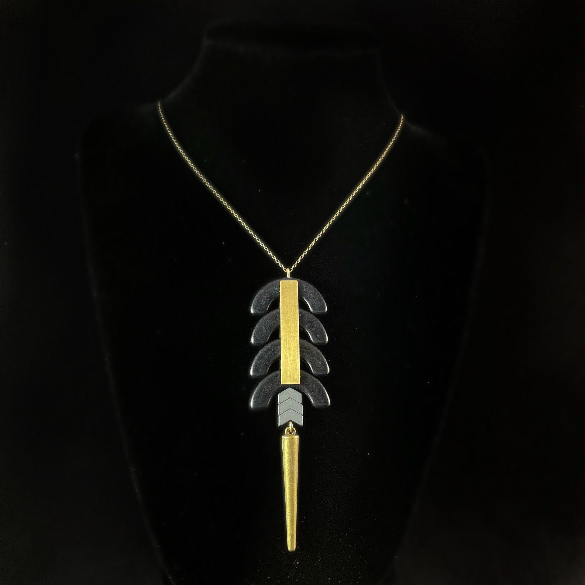 Gold and Black Geometric Art Deco Style Necklace - Hematite - David Aubrey Jewelry