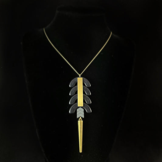 Gold and Black Geometric Art Deco Style Necklace - Hematite - David Aubrey Jewelry