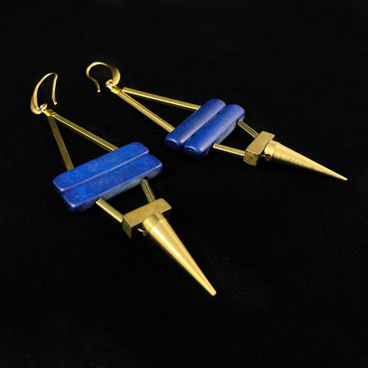 Gold and Blue Statement Drop Earrings - 18kt Gold Over Brass with Blue Magnesite, David Aubrey Jewelry