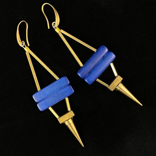Gold and Blue Statement Drop Earrings - 18kt Gold Over Brass with Blue Magnesite, David Aubrey Jewelry