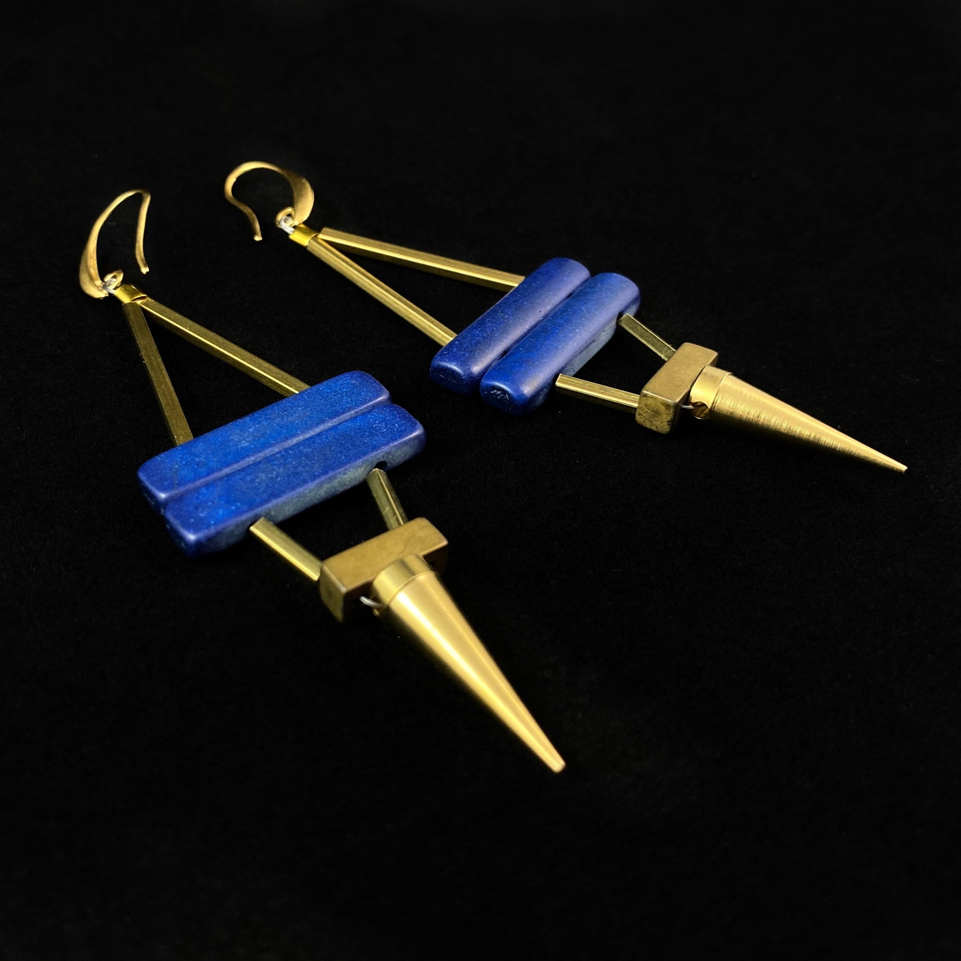 Gold and Blue Statement Drop Earrings - 18kt Gold Over Brass with Blue Magnesite, David Aubrey Jewelry