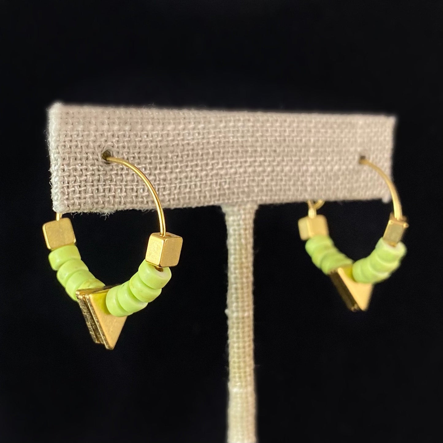 Gold and Green Beaded Hoop Earrings - 18kt Gold Over Brass with Magnesite, David Aubrey Jewelry