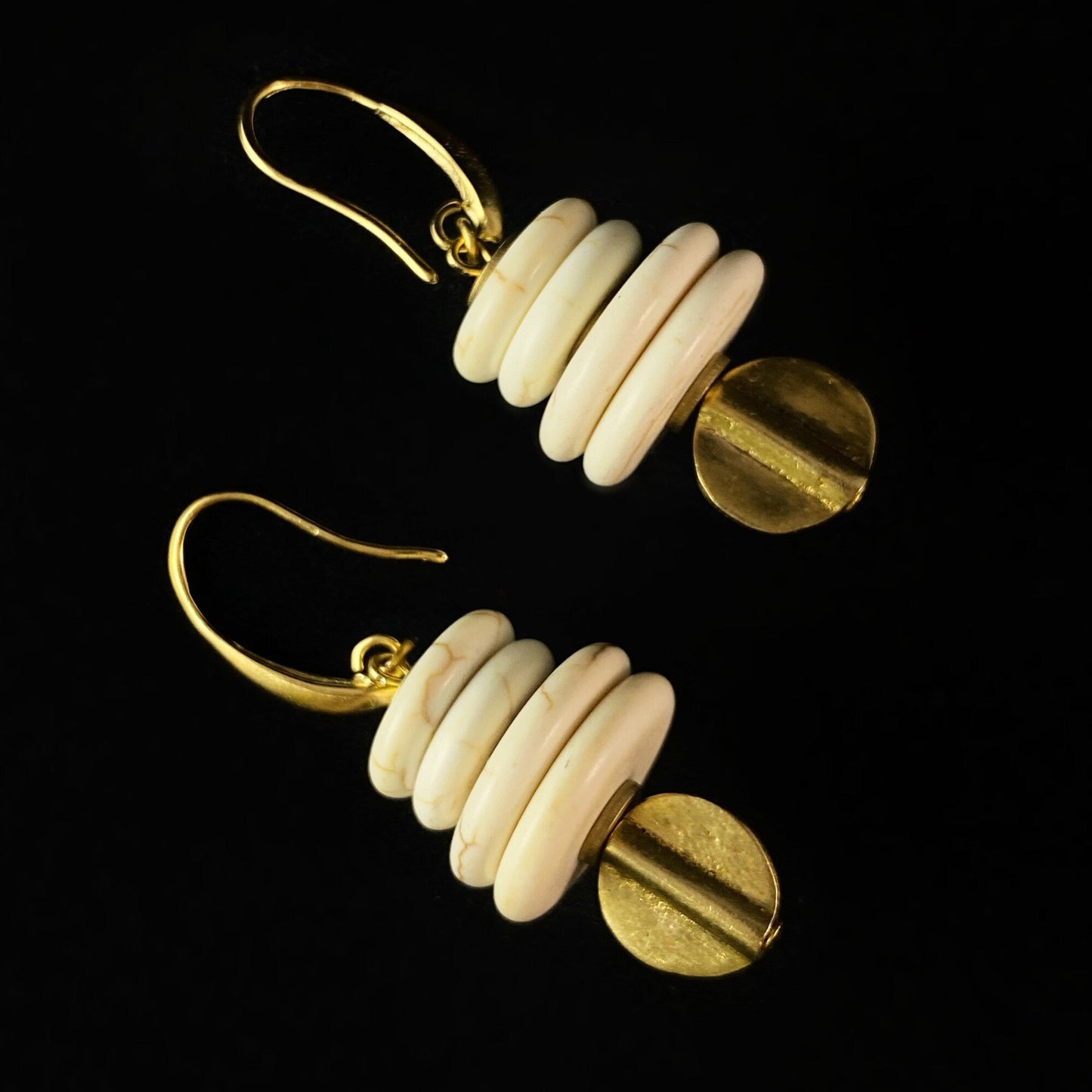 Gold and White Drop Earrings - 18kt Gold Over Brass with White Magnesite, David Aubrey Jewelry
