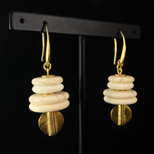 Gold and White Drop Earrings - 18kt Gold Over Brass with White Magnesite, David Aubrey Jewelry