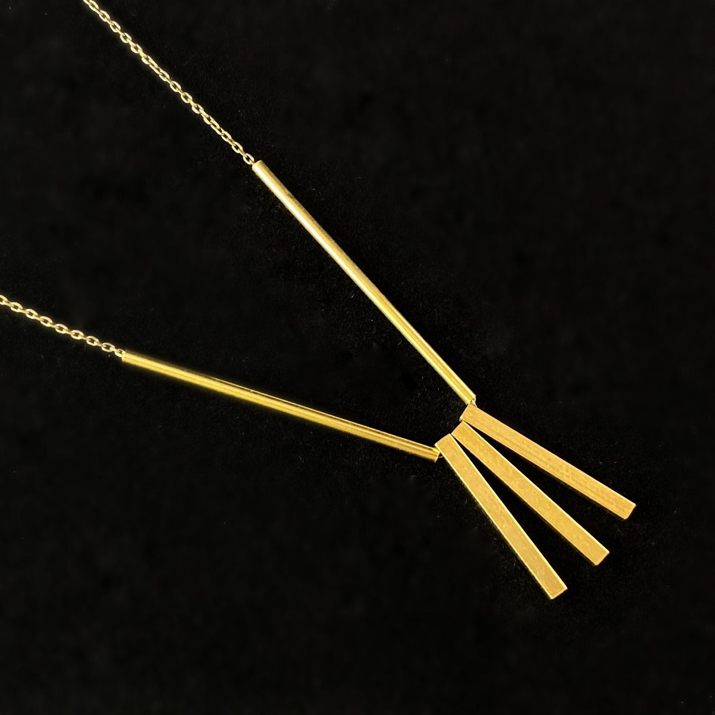 Gold Bar Dangle Geometric Art Deco Style Necklace - Brass - David Aubrey Jewelry