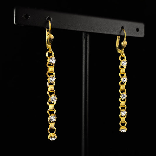 Gold Chain and Clear Swarovski Crystal Drop Earrings - La Vie Parisienne by Catherine Popesco