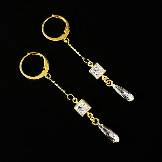Gold Chain Drop Earrings with Clear Swarovski Crystals - La Vie Parisienne by Catherine Popesco