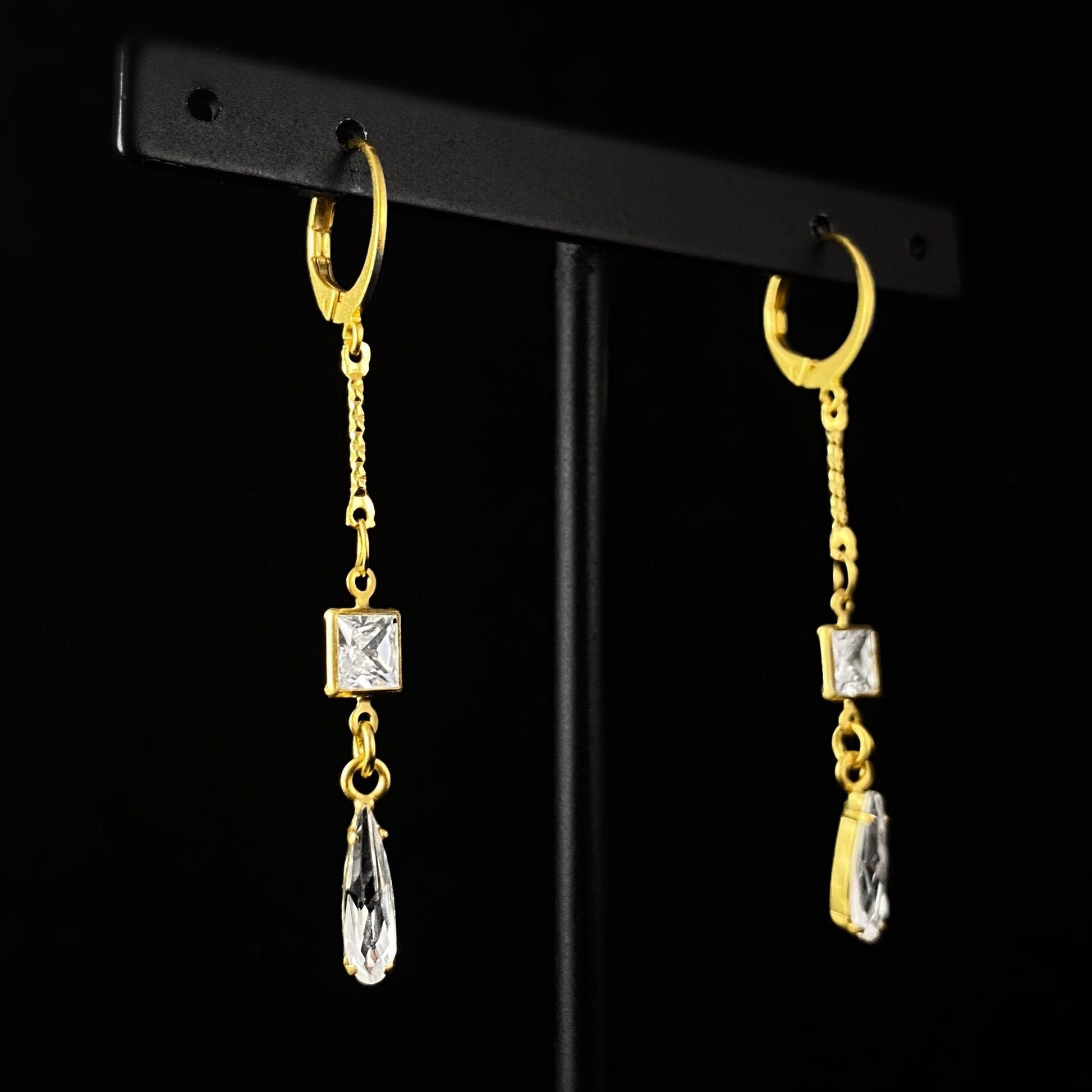 Gold Chain Drop Earrings with Clear Swarovski Crystals - La Vie Parisienne by Catherine Popesco