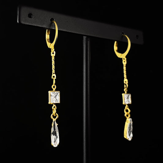 Gold Chain Drop Earrings with Clear Swarovski Crystals - La Vie Parisienne by Catherine Popesco
