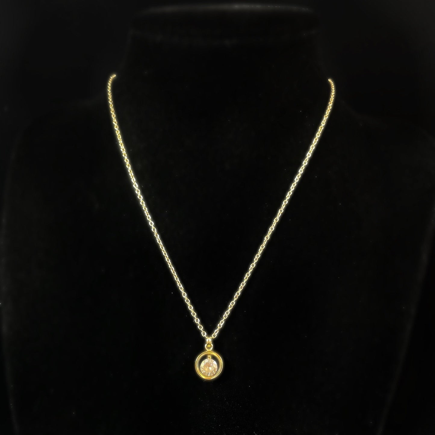 Gold Chain Necklace with Small Crystal - Handmade in Spain