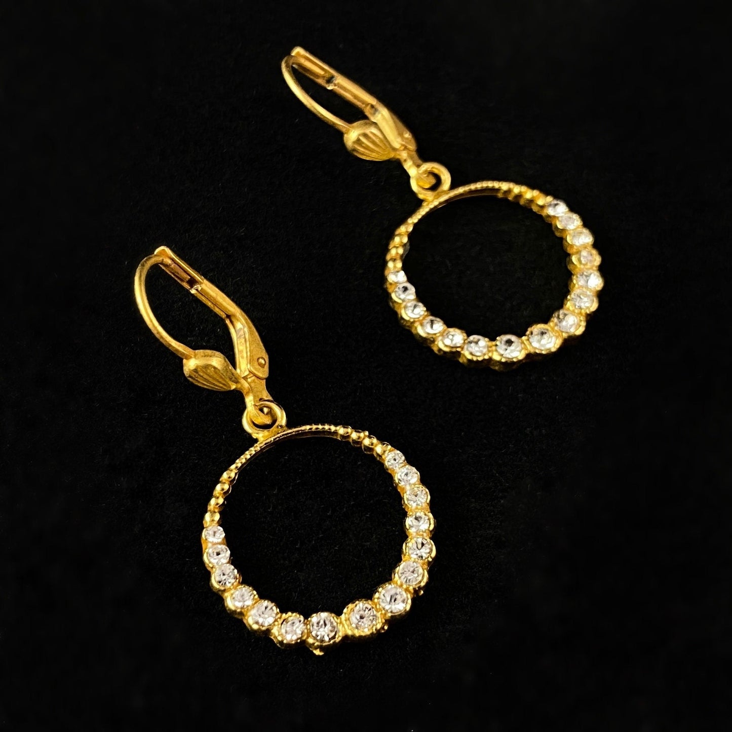 Gold Circle Earrings with Clear Swarovski Crystals - La Vie Parisienne by Catherine Popesco