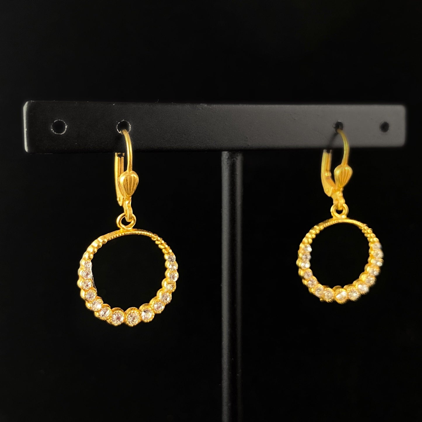 Gold Circle Earrings with Clear Swarovski Crystals - La Vie Parisienne by Catherine Popesco