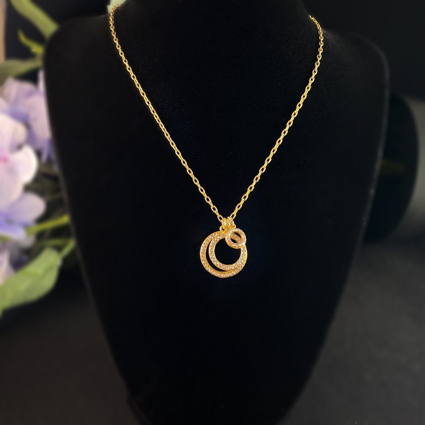 Gold Circle Swarovski Crystal Pendant Necklace - La Vie Parisienne by Catherine Popesco