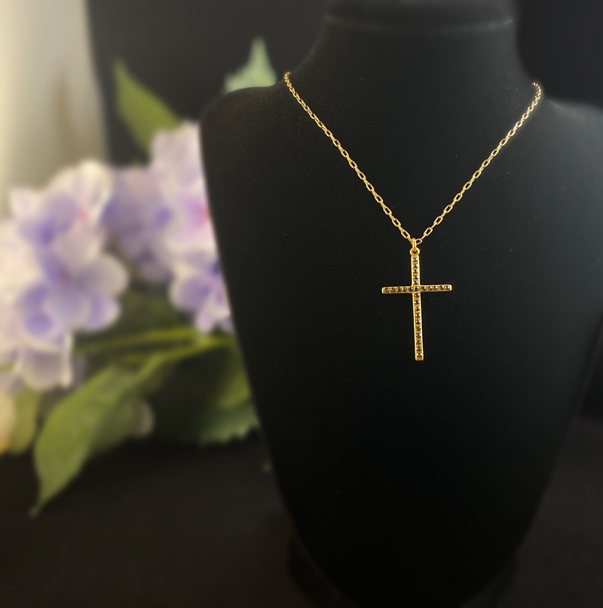 Gold Cross Necklace with Swarovski Crystals - La Vie Parisienne by Catherine Popesco