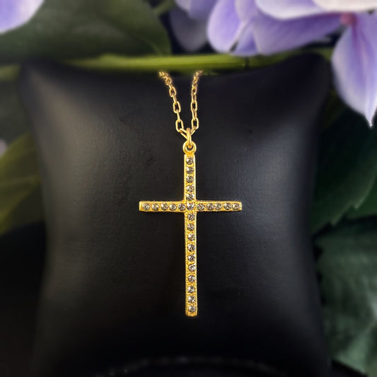 Gold Cross Necklace with Swarovski Crystals - La Vie Parisienne by Catherine Popesco